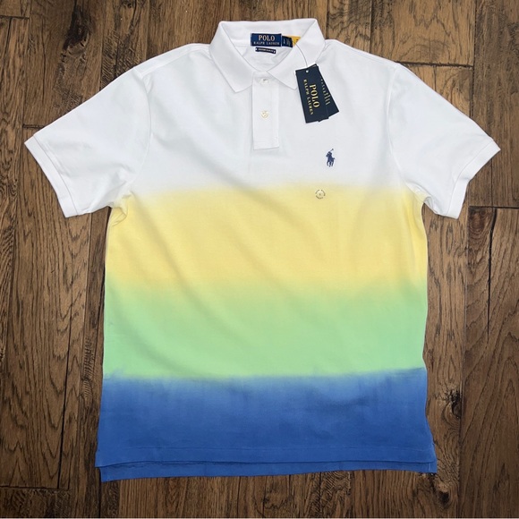Polo Ralph Lauren Men's Custom Slim Fit Polo Shirt Bright Navy Dip Dye Multi - Picture 7 of 11
